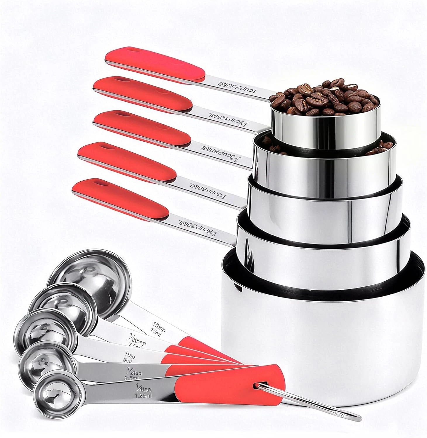 Measuring Cups and Spoons Set Stainless Steel 10 Piece for Cooking and Baking (