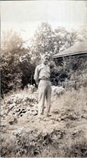 WW2 Photo of US Soldier Full Length Hands Behind Back In Garden Beside House
