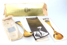 Georg Jensen 1972 Cornflower 925 Sterling Gold Tone Spoon 6" Denmark Papers Box