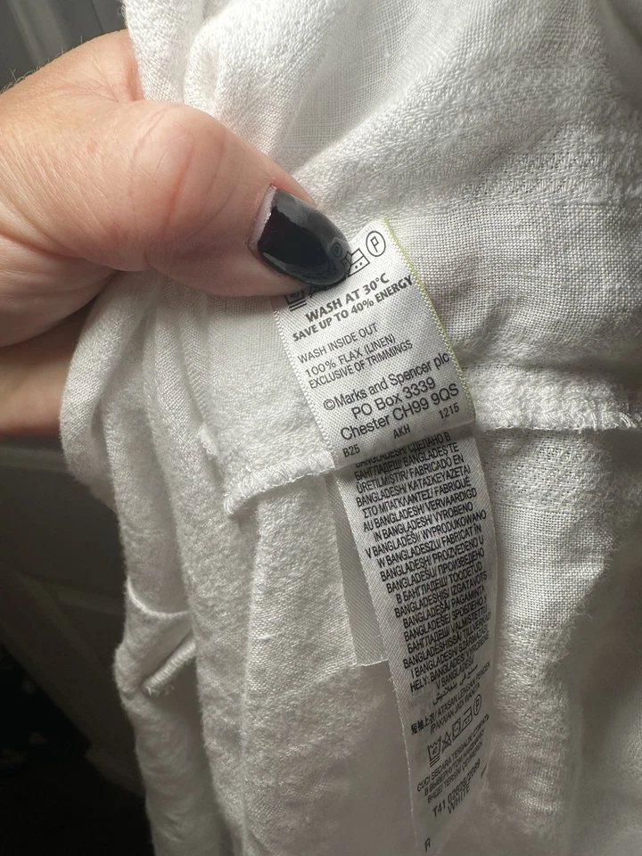 Blusa túnica top manga corta 100 % lino blanco colección M&S talla UK 16 Foto 4 de 4