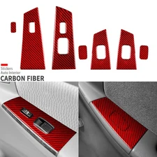 7x Red Carbon Fiber Window Lift Switch Panel Cover For Toyota Corolla 2003-2008