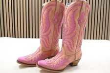 Corral Ladies Pink Overlay Flourescent Embroidery Leather Boots C3970 US Size 7