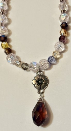 Handcrafted Artisan Purple Glass Drop Crystal Beaded Necklace - Picture 4 of 5