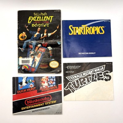 Lot Of 4 Original NES Manuals: Bill & Teds, StarTropics, Super Mario/DHunt, TMNT