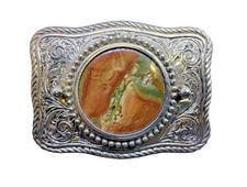 Stone Cabochon Cab Centerpiece Silver Tone Western Belt Buckle