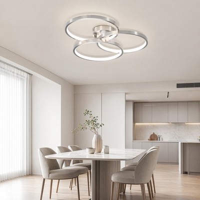 20'' Modern Ceiling LED Light Dimmable Flush Mount Living Room Nickel Fixture