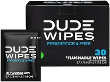 DUDE Wipes On-The-Go Flushable Wipes 30 Count Unscented