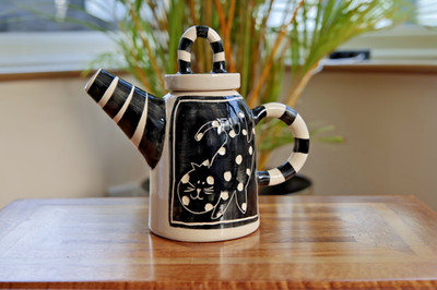 LIZ RILEY KERAMIK Studiokeramik BRISTOL selten, schwarze Katze schnurrt .. Teekanne 19 cm