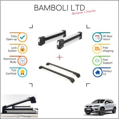 Bamboli 19'' Ski Carrier & Black Cross Bar Set For Seat Ateca 2018 - Up 4 pcs