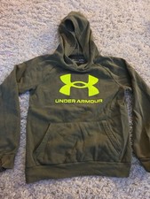 Under Armour Boys Youth Large Hoodie Sweatshirt Army Green Neon Yellow Logo