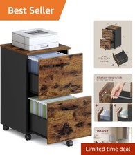 Rustic Brown Small Rolling Filing Cabinet - Space-Saving Design for Home Office
