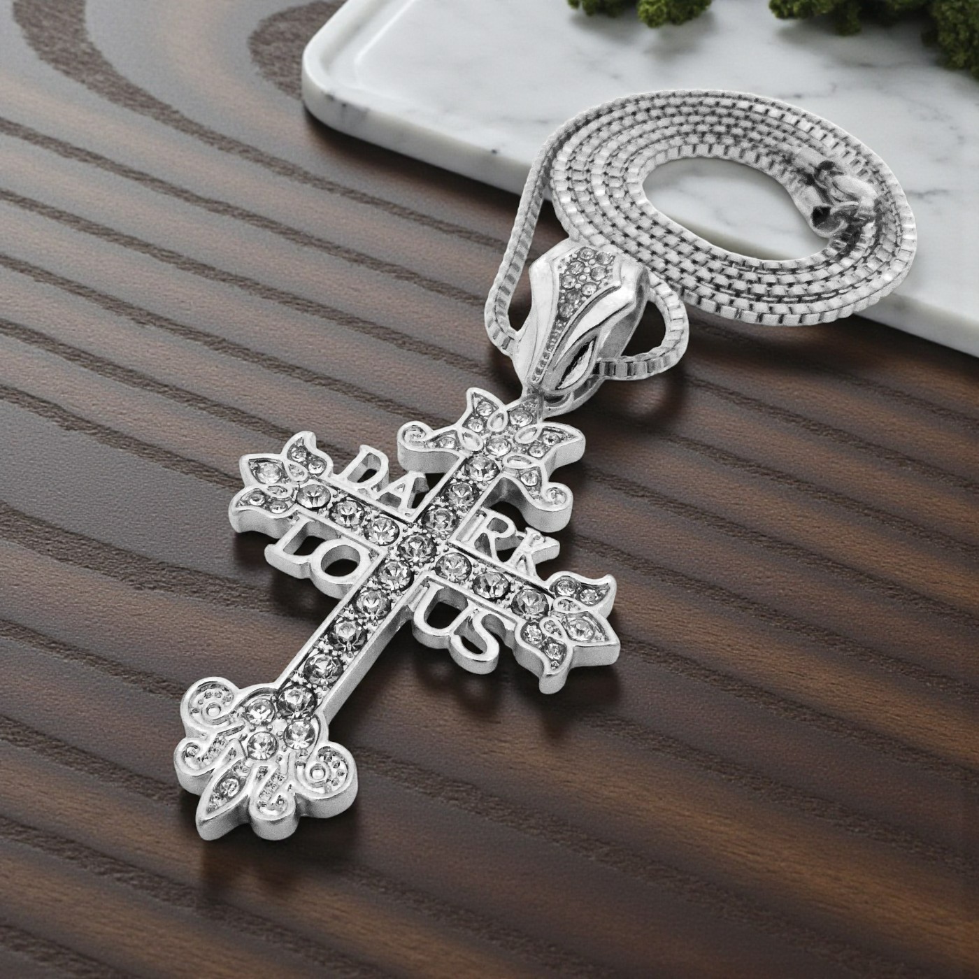 Colgante CRUZ DE LOTO OSCURO CIRCONITA CÚBICA y collar de cadena de caja de latón de 2 mm 18" 20" 24" joyería