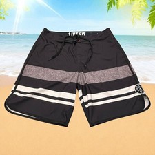 LVFT Mens Size 34 Board Shorts Swim Trunks Striped Training Black Gray White