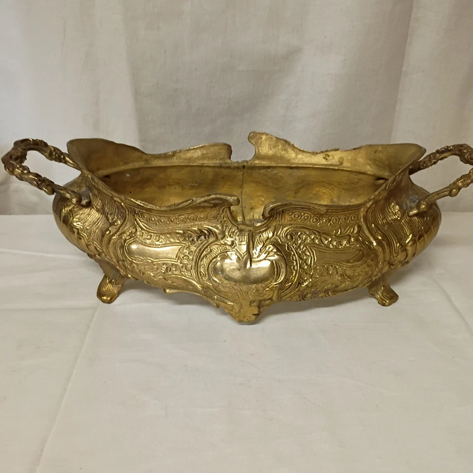 Jardiniere francés antiguo pesado grande de latón antiguo aproximadamente 16 1/2" Foto 3 de 4