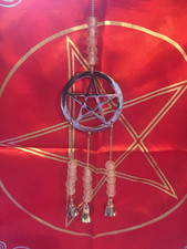 Pentagram Wind Chime with Bells Wiccan Pagan Decor Wall Hanging Protection