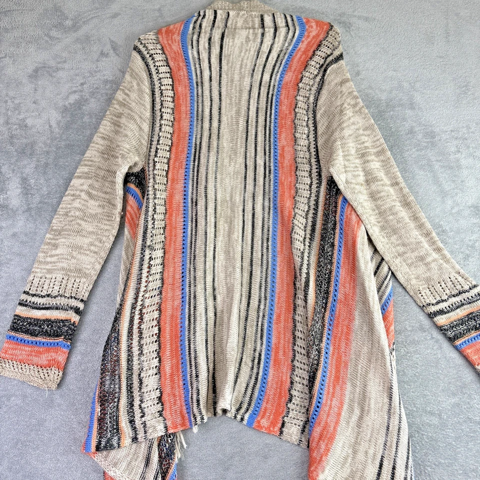 Cárdigan Umgee Mediano Flecos Frente Abierto Rayas Tostado Naranja Azul Suéter Suroeste Foto 4 de 4