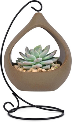 Air Plant Holder Hanging Planter   Beige Ceramic Teardrop Pot for Succulent, Fai