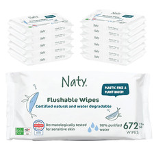 Naty Flushable Toddler  Baby Wet Wipes  Plant-Based, Water-Based for Sensitive