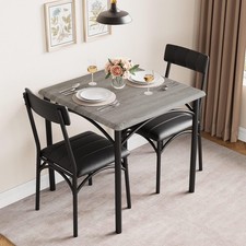 3Pcs 74cm Dining Table 2 Chairs Kitchen Breakfast Furniture Space Saving Grey