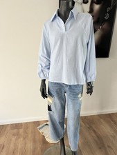 Bluse Schlupf Bluse Hemd Gestreift Hellblau weiß Baumwolle Moqanu Gr L/XL