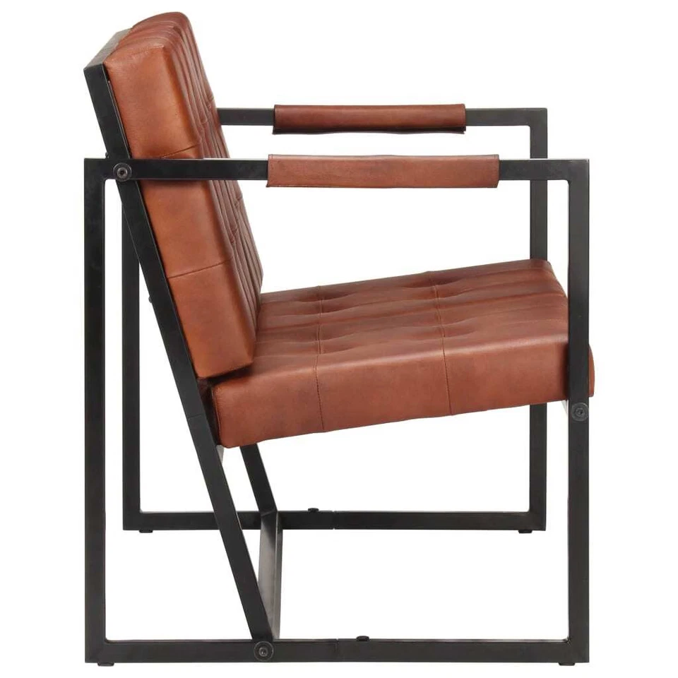  Sofá industrial de 3 plazas de acero con recubrimiento en polvo marrón de cuero de cabra Foto 3 de 4