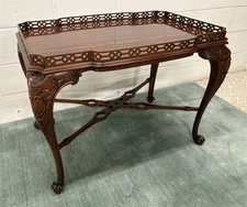 John Widdicomb Mahogany Georgian Style Tea Table; Fretwork Gallery & Carved Legs
