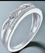 Ladies Natural Diamond Sterling Silver 925 Twisted Band Ring Size 7