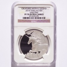2014 Tokelau Silver $5 Unicorn NGC PF70 Ultra Cameo