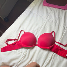 Pink Red Solid Padded Underwired T-Shirt Bra 34B Adjustable Straps Hook Eye