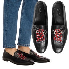 GUCCI SHOES MENS BRIXTON KINGSNAKE BLACK LEATHER HORSEBIT LOAFER $830 6 US 6.5