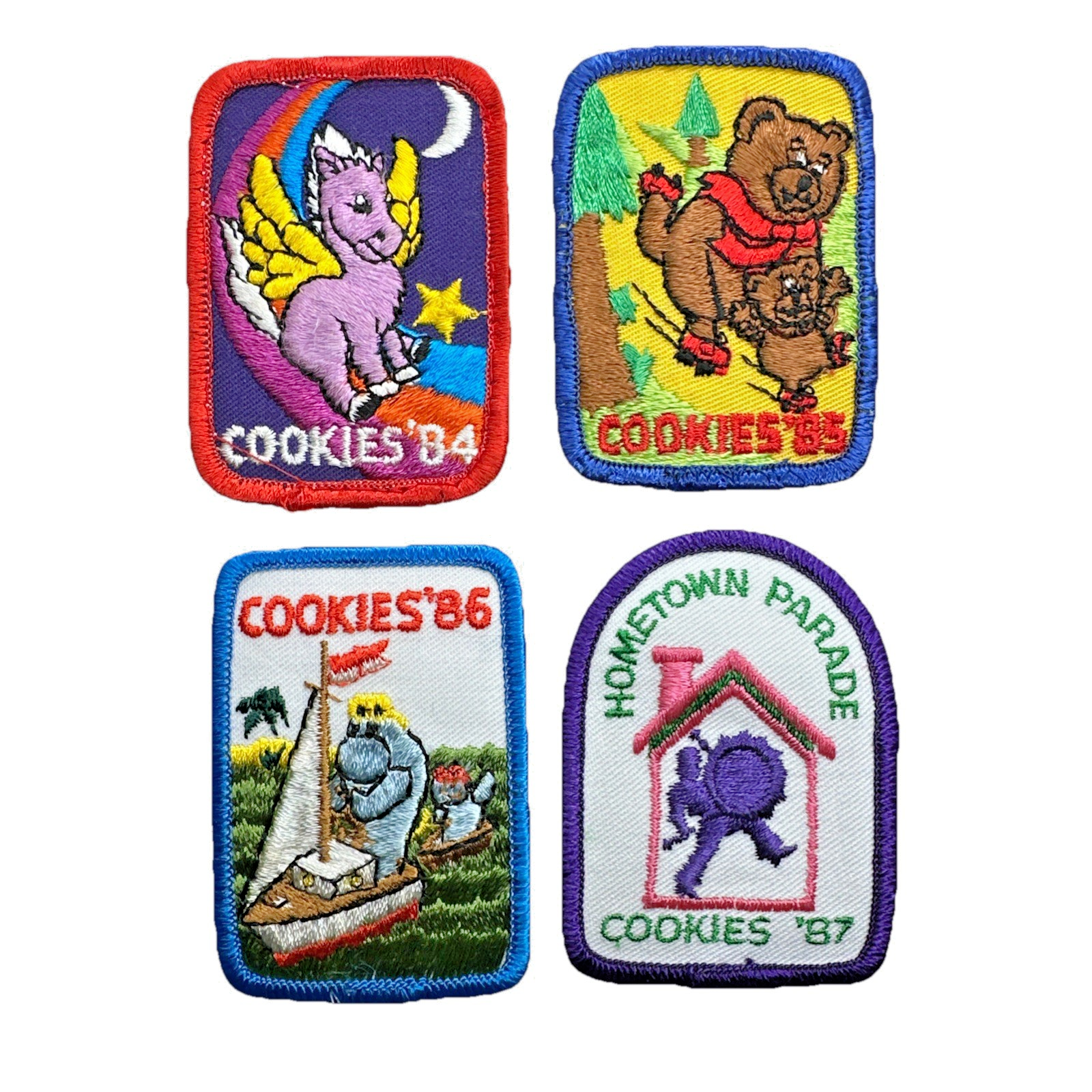 Girl Scout Patches: Cookie Sales - Burry Foods - 1984, 1985, 1986, 1987 Lot Of 4