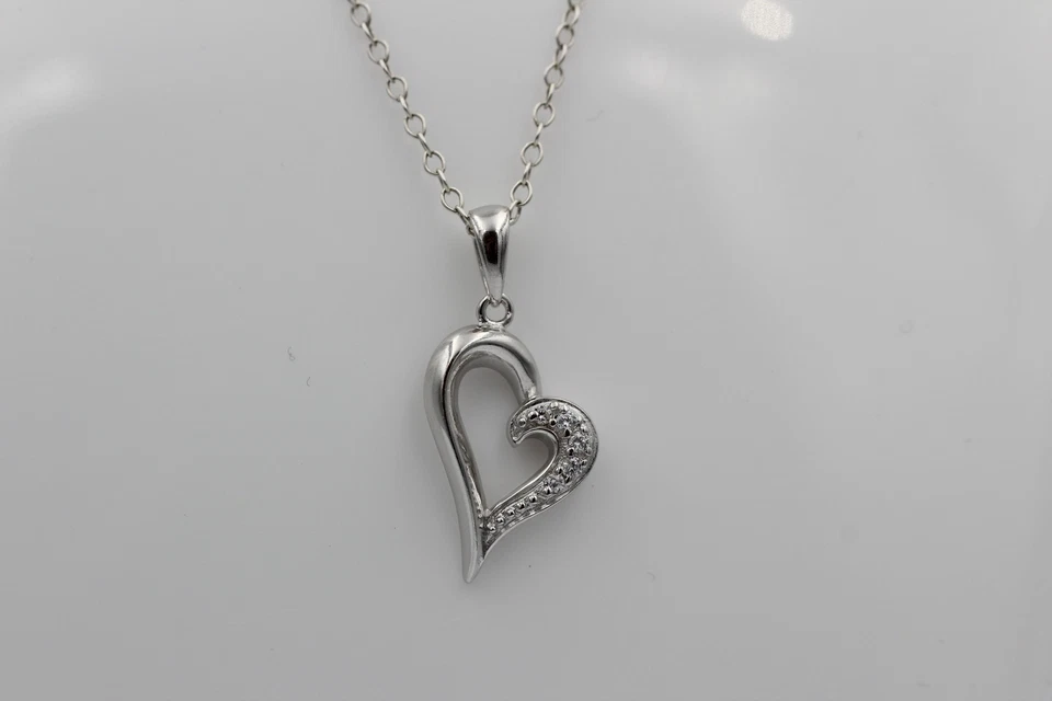 Ciondolo Cuore 925 Argento Sterling Rodiato con Zirconi Herzanhängerr - Immagine 2 di 4