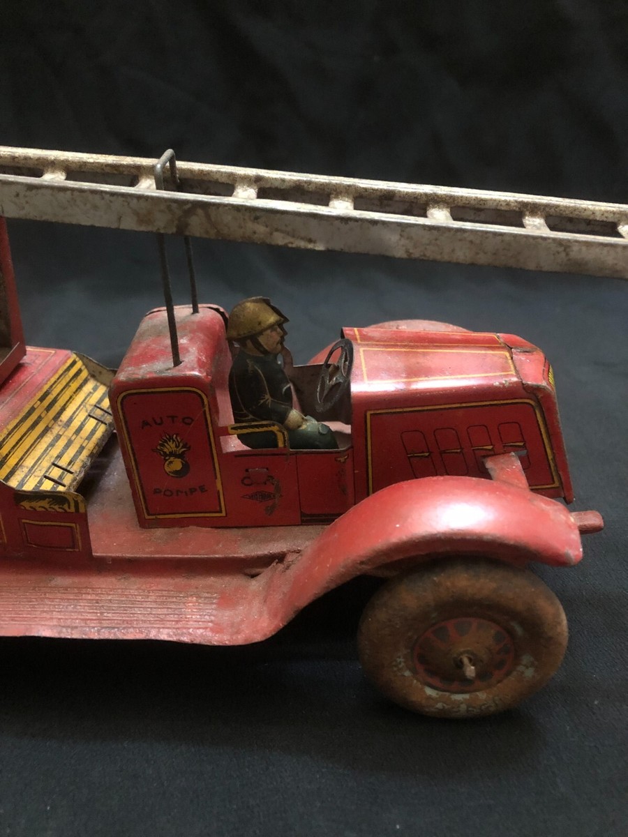 Camion De Pompier CR Charles Rossignol - Renault Tôle - Moteur à Clé - Tin Toy