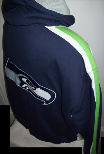 Seahawks Jacke Seattle Kapuze Full Zip Poly-gefüttert Hoody genähte Logos LARGE - Bild 8 von 12