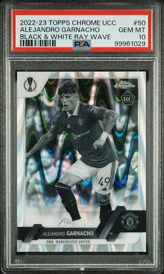 その他 TOPPS CHROME GARNACHO RC REFRACTOR PSA10 Alejandro Garnacho RC 2023 Topps Chrome UEFA Black White