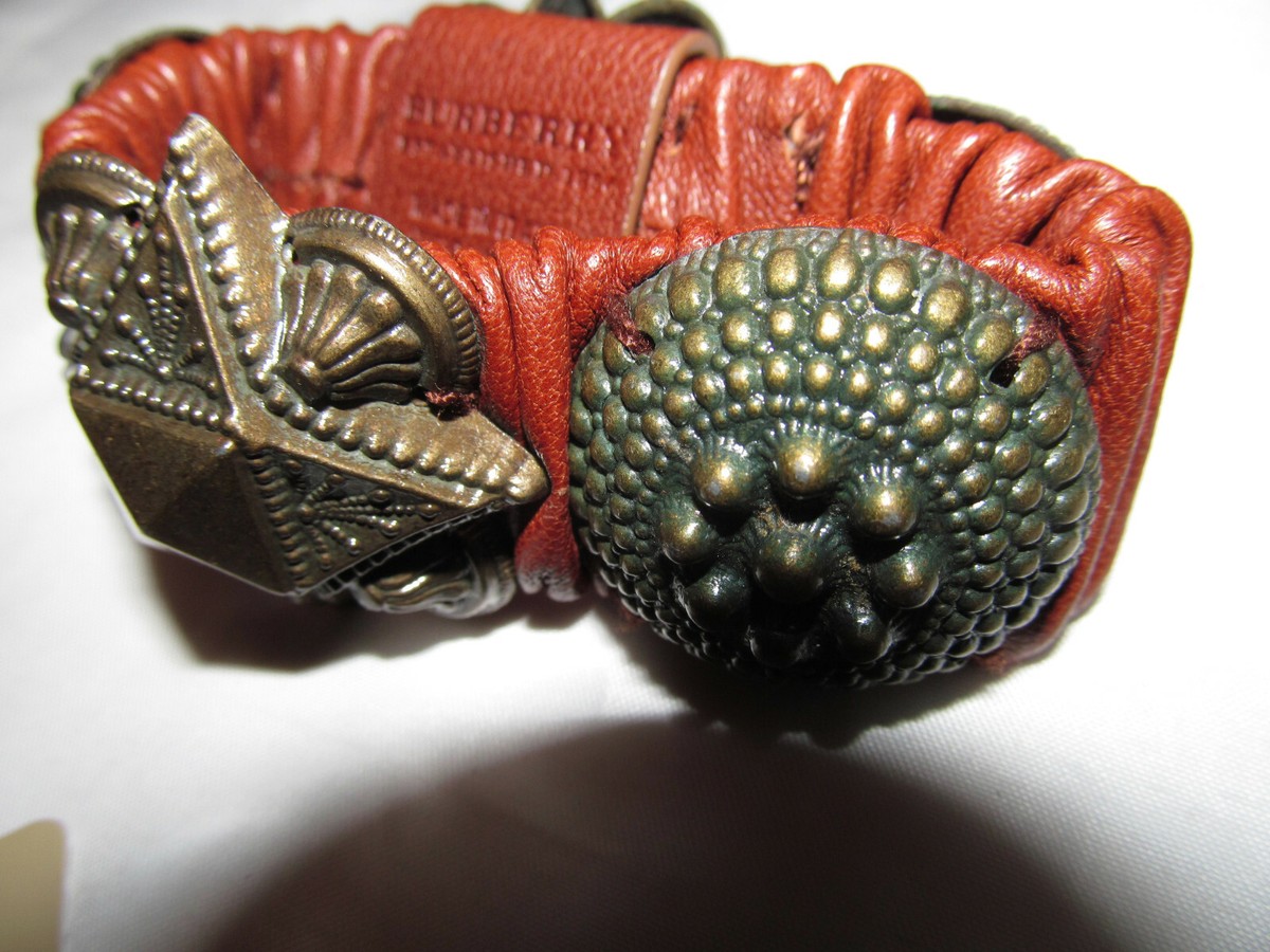 BURBERRY PRORSUM maroon red leather with bronze etched metal