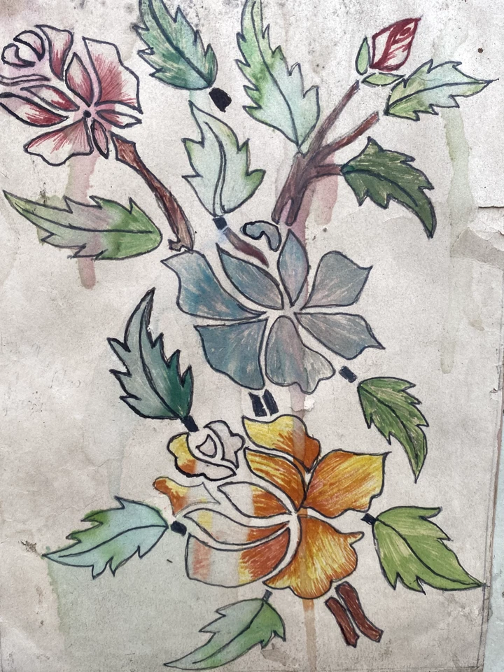 Antique Old Water Color Painting Of Flower Leaves Beautiful Painting Famed - Image 3 of 4