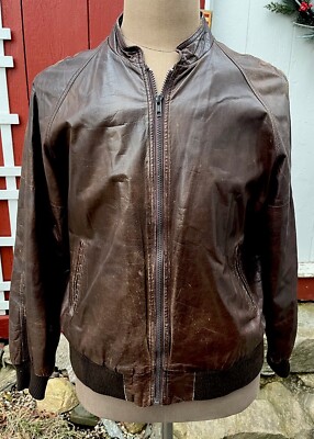 VTG Saks Fifth Avenue Men's Distressed Brown Leather Jacket Cafe