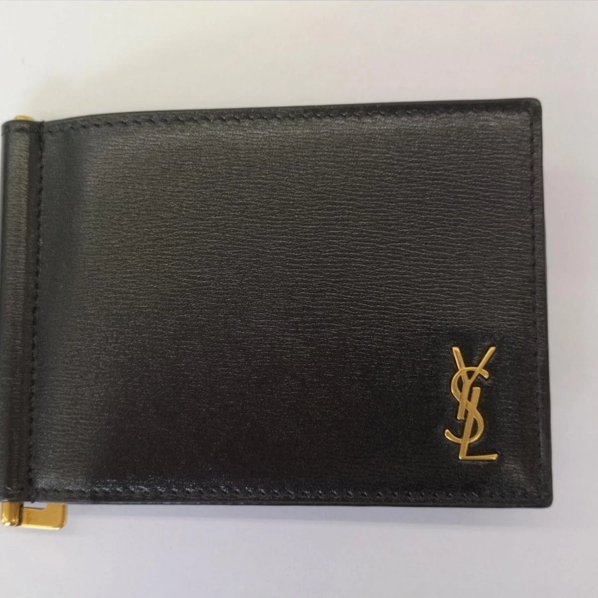 SAINT LAURENT Branded pebbled leather card holder