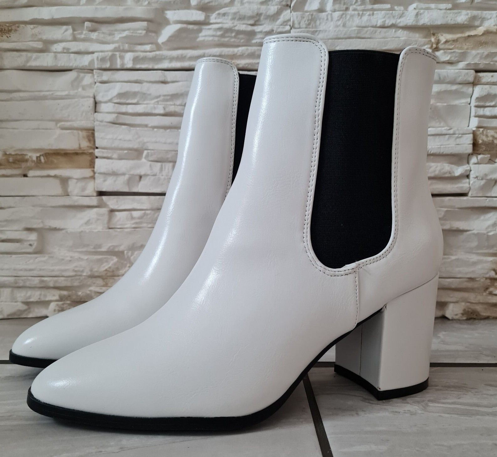 Ladies White River Island Mid Block Heel Casual Biker Ankle Boots Shoes  Sizes | eBay
