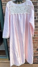 Eve Stillman Pink Brushed Satin Vintage Long Nightgown Large Lace Trim