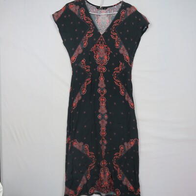 Desigual Womens Pencil Dress 38 or 12(AU) Black Paisley Midi V