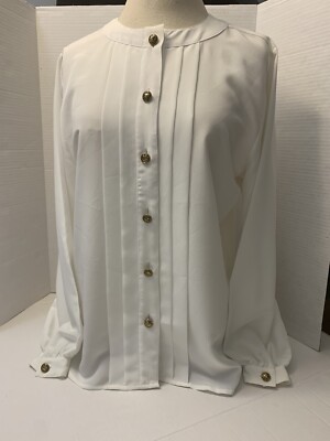 Vintage Anne Klein for New Aspects White Blouse Gold Buttons. Size 8