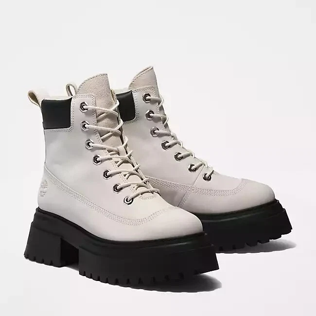 Stivali Timberland donna Sky 6 pollici stringati bianco nabuk combattimento platform taglia 8