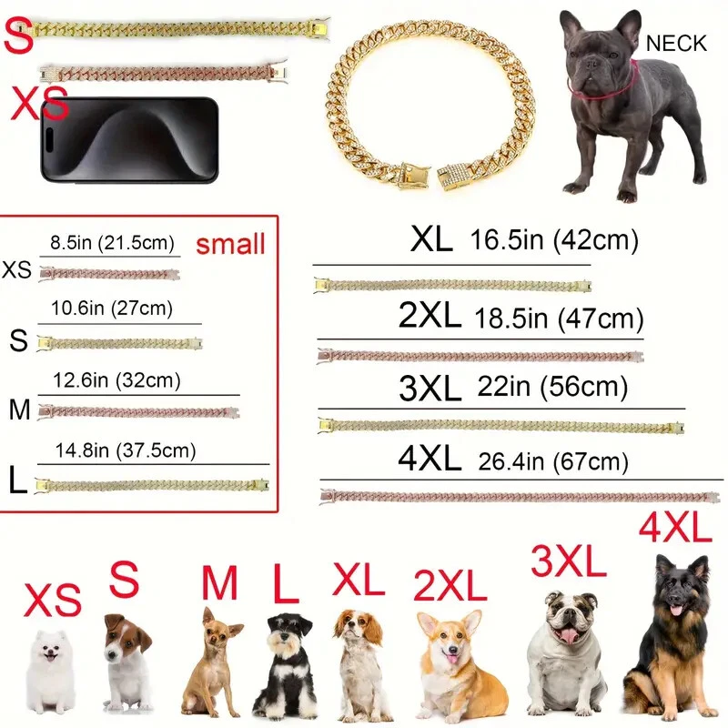 Pet Cat Dog Collar Cuban Chain Gold Silver Plated Cubic Zirconia Iced Necklace - Image 3 of 4