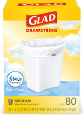 Glad Medium Kitchen Drawstring Trash Bags 8 Gal Fresh Clean Scent 80 Ct