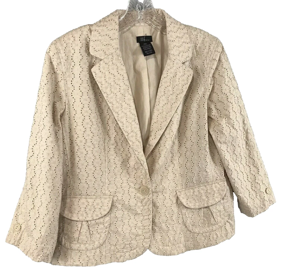 Nueva Chaqueta Frontier Primavera Rubor Desnudo Ojales Encaje Algodón Blazer Chaqueta Talla L Foto 2 de 4