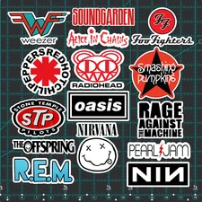 15 90s Alternative Rock Logo Sticker Pack - Clear, Holographic, or White - Decal