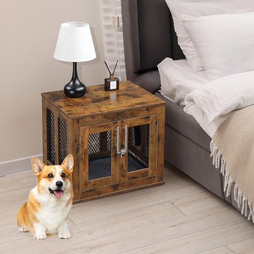 Dog Crate Furniture Wooden Kennel Indoor Cage End Side Table with Tray and Door - Picture 13 of 37
