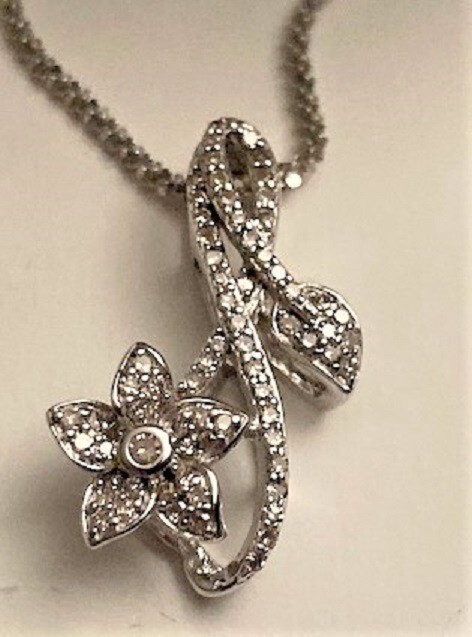 FLOWER w Vine pendant, DIAMOND accents, STERLING base, ¼ tcw,
